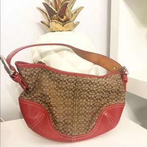 COACH TAN RED SMALL HANDBAG PURSE